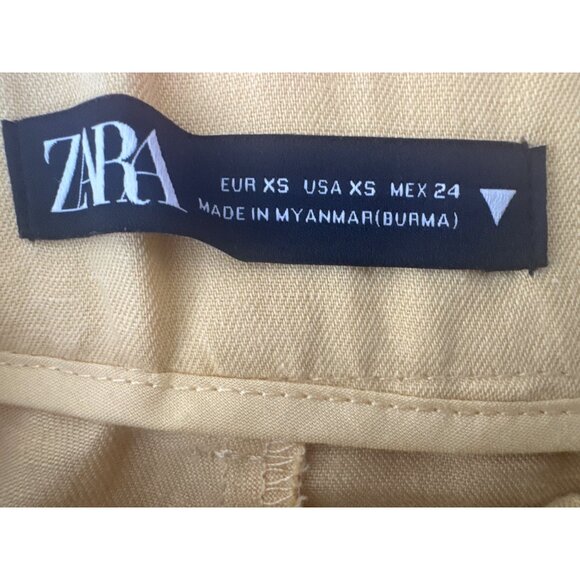 2/$30 ZARA XS Yellow High Rise Wide-Leg Linen & Cotton Blend Pants - Picture 4 of 16